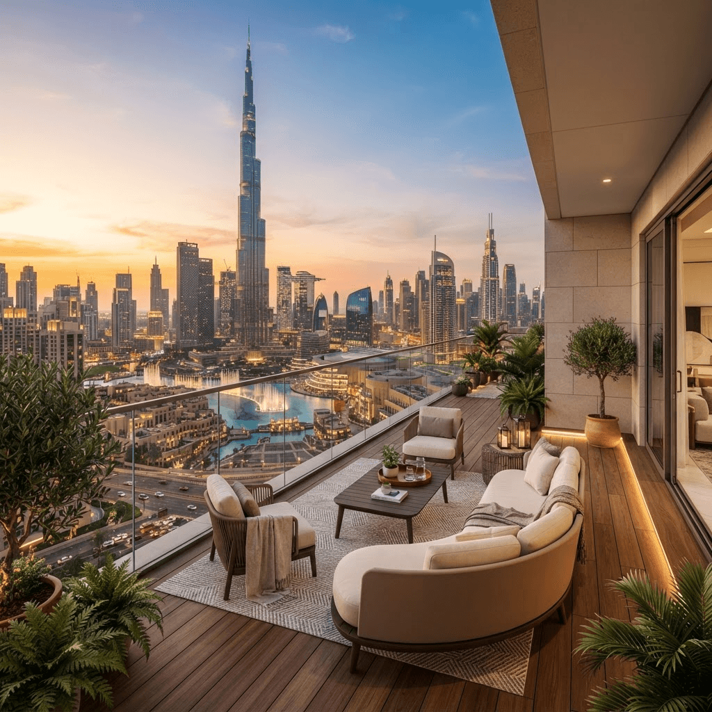 Living room with Burj Khalifa view